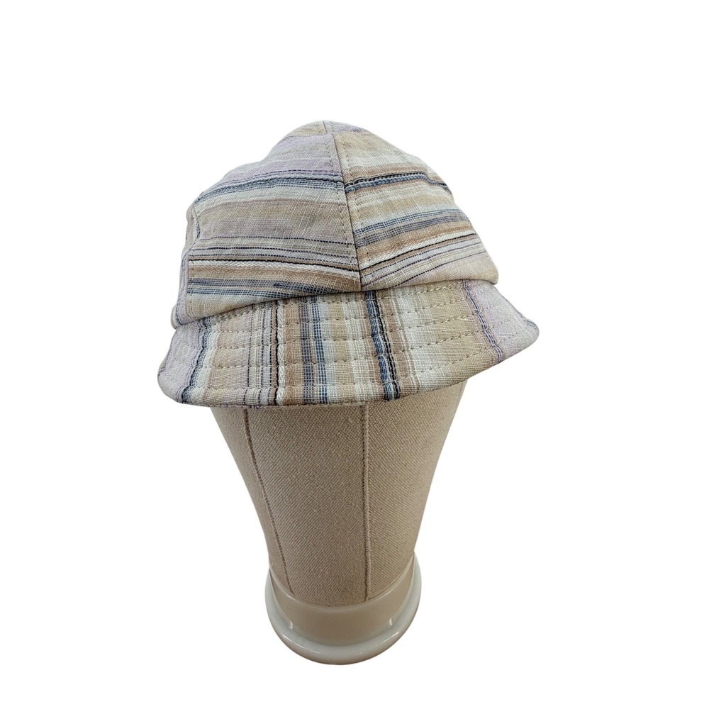 NEW Kangol Check Deeto Striped Flat Cap Beige Blue‎ Lavender Linen Blend Medium